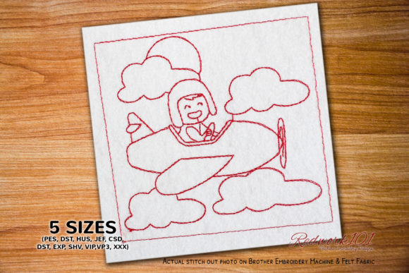 Baby Sitting in Airplane Redwork: A Designer Review