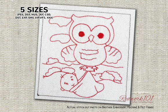 Cute Cartoon Baby and Owl Redwork Review