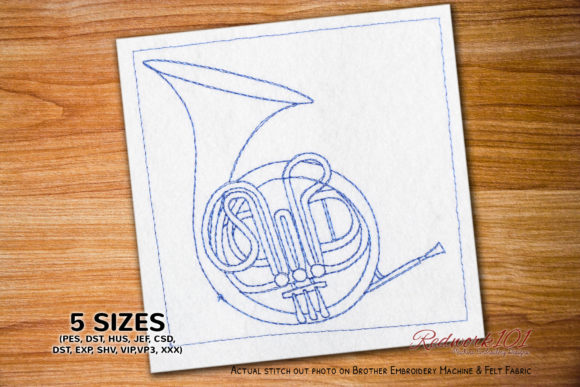 French Horn Lineart: Elegant Music Embroidery